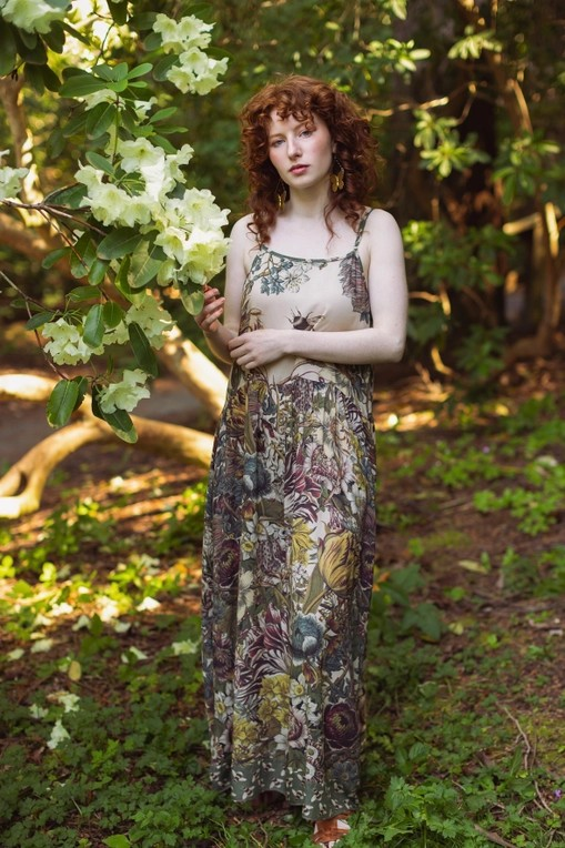 Love Grows Wild Bohéme Long Maxi Slip Dress w/ Bees Floral