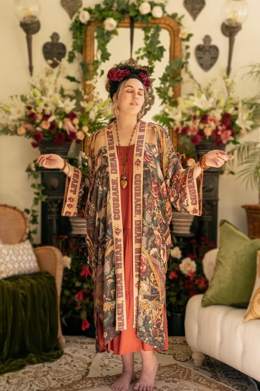 Courage Dear Heart Opera Duster Kimono Robe w/ Sacred Heart