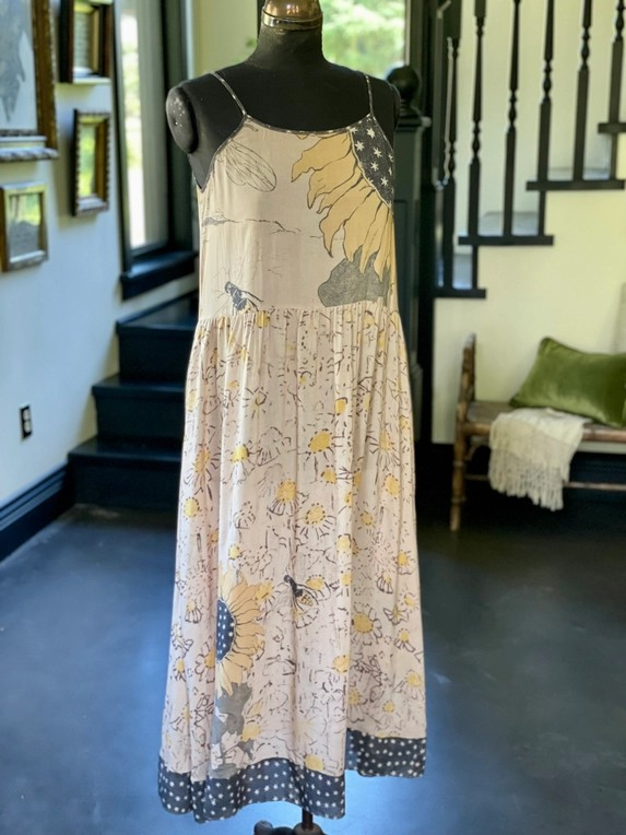 Milk & Honey Bohéme Long Maxi Slip Dress w/ Bee, Sunflower