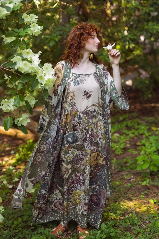 Love Grows Wild Bohéme Long Maxi Slip Dress w/ Bees Floral