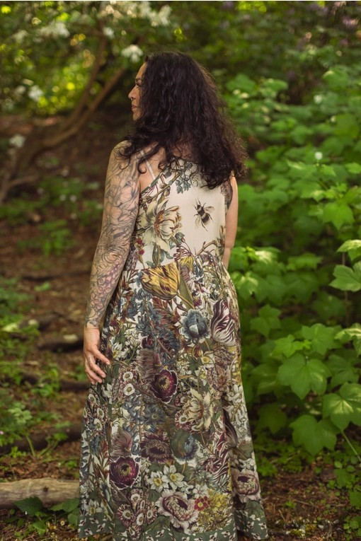 Love Grows Wild Bohéme Long Maxi Slip Dress w/ Bees Floral