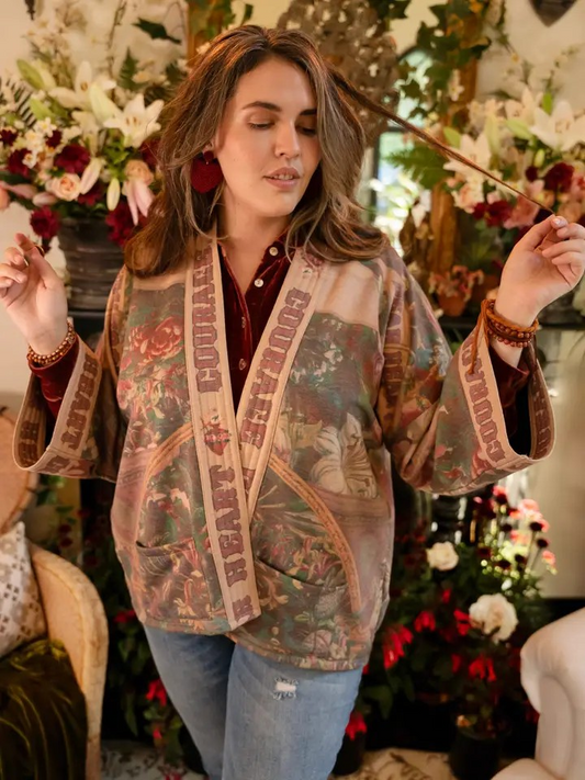 Courage, Dear Heart Fleece Cottage Cardigan Kimono Jacket