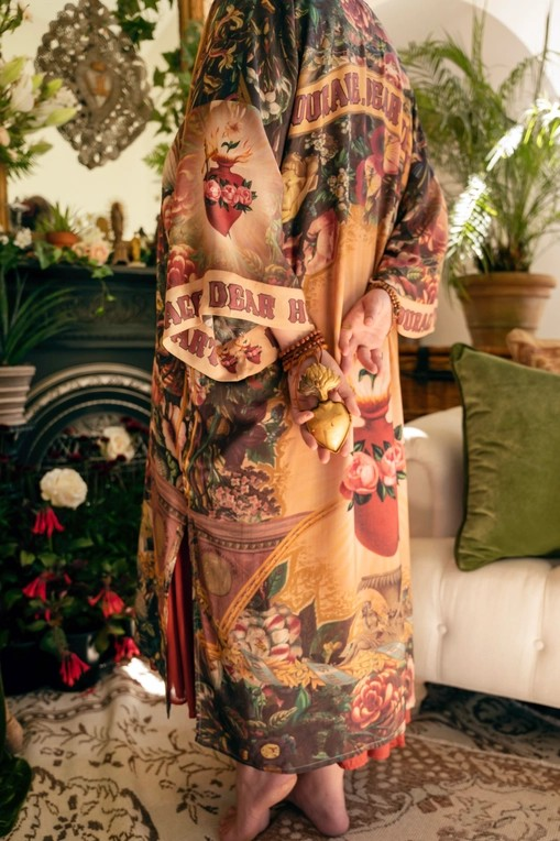 Courage Dear Heart Opera Duster Kimono Robe w/ Sacred Heart