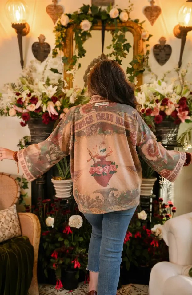 Courage, Dear Heart Fleece Cottage Cardigan Kimono Jacket