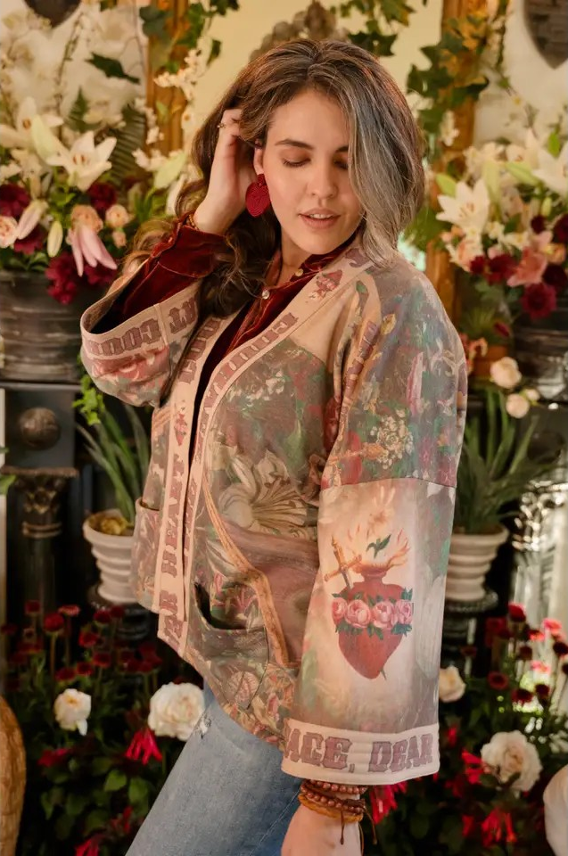 Courage, Dear Heart Fleece Cottage Cardigan Kimono Jacket
