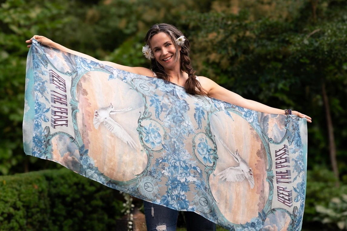 Peace Out Scarf with Doves and Sunrise